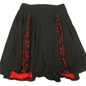 Plus Size Black Skater Skirt w/ Red Skull Lace Inserts – Alt Emo Punk